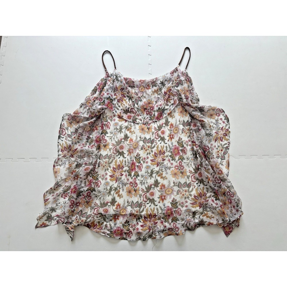 BAILEY 44 Boho Silk Braided Strap Tank Ruffle Blouse USA Western Floral - Size M - Picture 5 of 12